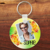 Foto Name Wasserfarbe Blumengrün Blume Rose Schlüsselanhänger (Vorderseite)