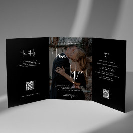 Foto-Namen Skript Hochzeit RSVP Details QR-Code Dreifach Gefaltete Einladung