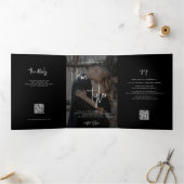 Foto-Namen Skript Hochzeit RSVP Details QR-Code Dreifach Gefaltete Einladung (Innenseite)