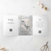 Foto-Namen Skript Hochzeit RSVP Details QR-Code Dreifach Gefaltete Einladung (Innenseite)