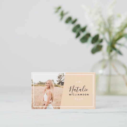 Foto-Namenskarten für moderne Sand-Abschluss Telefonnummerkarte (Stehend Vorderseite)