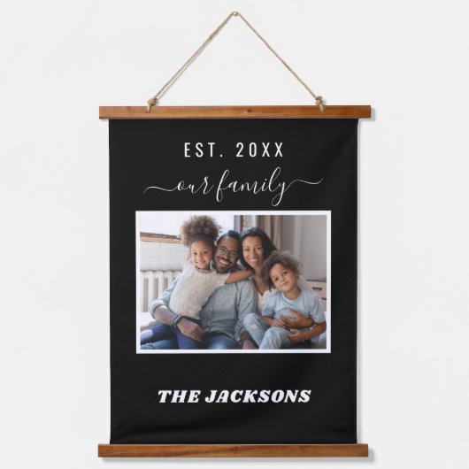 Foto-Namensskript Schwarz-weiß Wandteppich Mit Holzrahmen (Vorderseite)