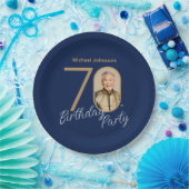 Foto Navy Blau Gold 70. Geburtstag Pappteller (Party)