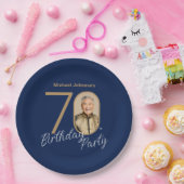 Foto Navy Blau Gold 70. Geburtstag Pappteller (Party)