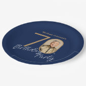 Foto Navy Blau Gold 70. Geburtstag Pappteller (Schrägansicht)