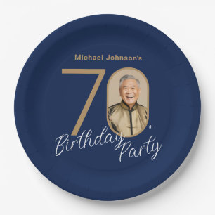 Foto Navy Blau Gold 70. Geburtstag  Pappteller
