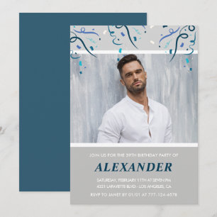 Foto Navy blauer Confetti für ihn 39. Geburtstag Einladung