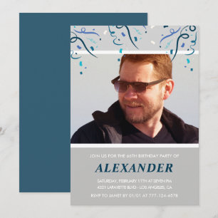Foto Navy blauer Confetti für ihn 66. Geburtstag Einladung