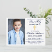 Foto Navy Blauer Goldstreifen Einladung (Stehend Vorderseite)