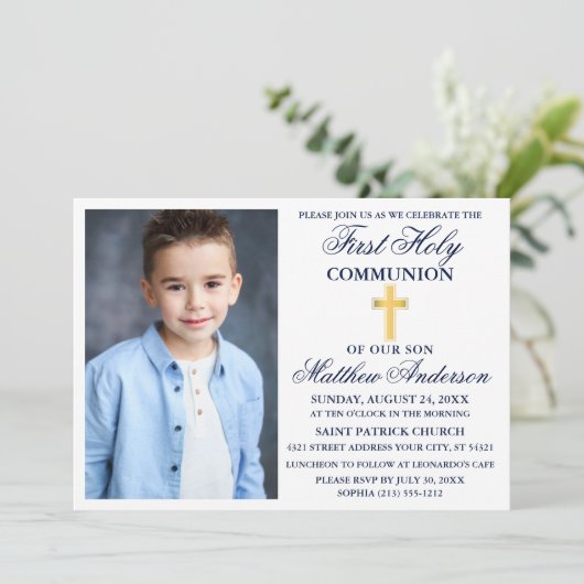 Foto Navy Blauer Goldstreifen Einladung (Stehend Vorderseite)