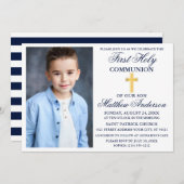 Foto Navy Blauer Goldstreifen Einladung (Vorne/Hinten)