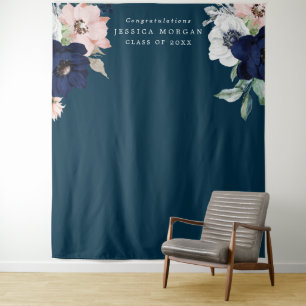 Foto "Navy Blooms Abschluss Background" Wandteppich