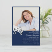 Foto Navy Blue 40. Geburtstag Einladung (Stehend Vorderseite)