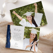 Foto Navy Blue Agate Gold Script Abschluss Dankeskarte