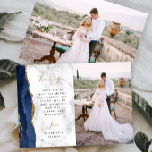 Foto Navy Blue Agate Gold Script Marble Wedding Dankeskarte