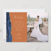 Foto Navy Blue Agate Gold Script Rust Wedding Dankeskarte (Vorderseite)