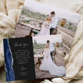 Foto Navy Blue Agate Silver Dark Script Hochzeit Dankeskarte