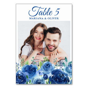 Foto-Navy-Blue-Blumen-Hochzeit-Tischnummer Tischnummer