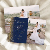 Foto Navy Blue Gold Glitzer Script Hochzeit Dankeskarte