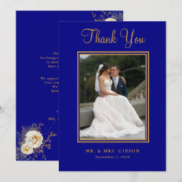 Foto Navy Blue Gold Script Hochzeit Dankeschön Kar