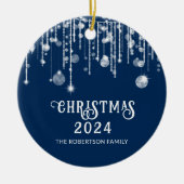 Foto Navy Blue String Lights Party Keramik Ornament (Vorne)