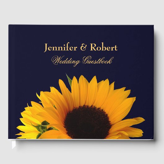 Foto Navy Blue Sunflower Wedding Gästebuch (Vorderseite)
