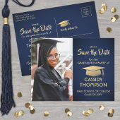 Foto Navy Blue und Gold Abschluss Save the Date Postkarte