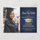 Foto Navy Blue und Gold Abschluss Save the Date Postkarte (Vorderseite)