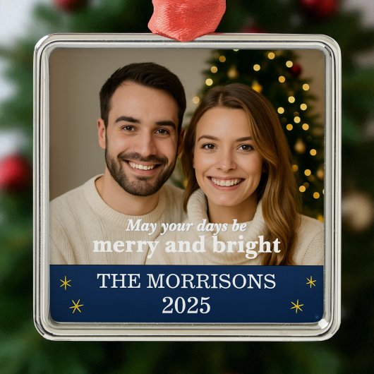 Foto Navy Blue und Gold Snowflakes Ornament Aus Metall