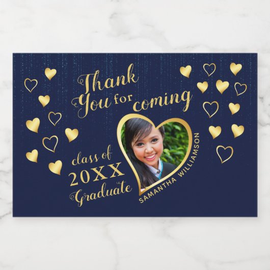 Foto Navy Blue Vielen Dank 2025 Graduation Party Schaumweinetikett (Einzelnes Label)