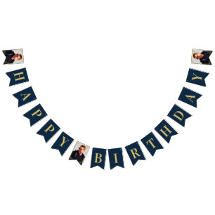 Foto Navy Gold Art Deco Rahmen Alles Gute zum Gebu Wimpelkette