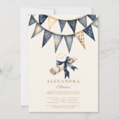 Foto Navy Gold Floral Abschluss Einladung (Vorderseite)