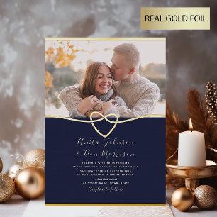 Foto Navy und Gold Seil Herz Hochzeit Folieneinladung