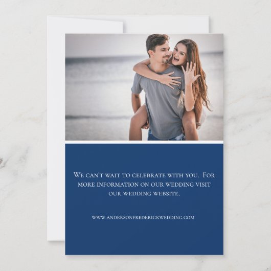 Foto Navy White Wedding Save the Date Card (Rückseite)