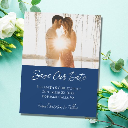 Foto Navy White Wedding Save the Date Magnet