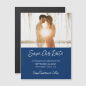 Foto Navy White Wedding Save the Date Magnet (Vorne/Hinten)