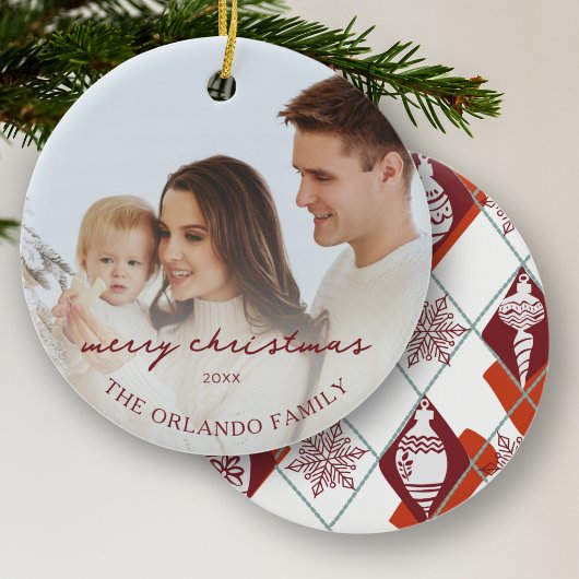 Foto Neue Eltern Rot Frohe Weihnachten Keramik Ornament