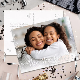 Foto Neujahr Schreib Skript Modernes Echtes Silber Folien Feiertagspostkarte