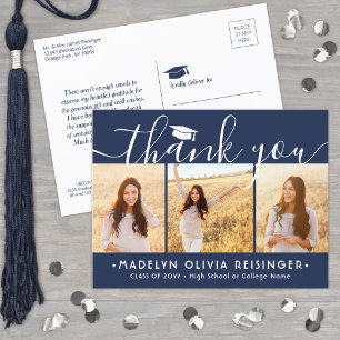 Foto New Address Abschluss Navy White Vielen Dank Postkarte