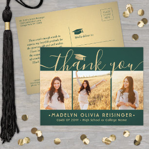 Foto New Address Green Gold Abschluss Vielen Dank Postkarte