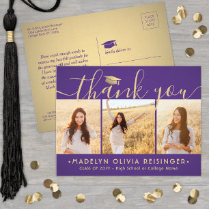 Foto New Address Lila Gold Abschluss Vielen Dank Postkarte