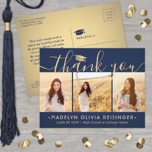 Foto New Address Navy & Gold Abschluss Vielen Dank Postkarte