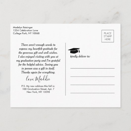 Foto New Address Schwarz-weiß Abschluss Vielen Dan Postkarte (Rückseite)