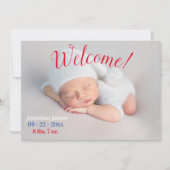 Foto Newborn Birth Script Simple Stats Ankündigung (Vorderseite)