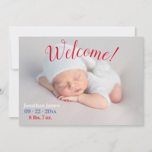 Foto Newborn Birth Script Simple Stats Ankündigung (Vorderseite)