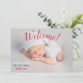 Foto Newborn Birth Script Simple Stats Ankündigung (Stehend Vorderseite)