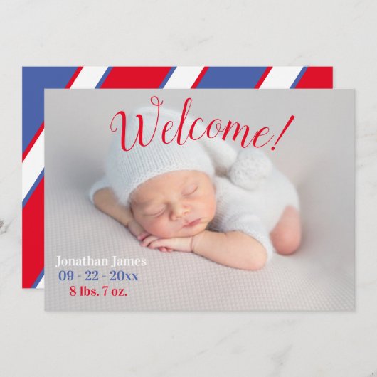 Foto Newborn Birth Script Simple Stats Ankündigung (Vorne/Hinten)