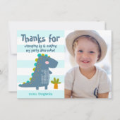 Foto Niedlich Blue Dinosaur Kawaii Fun Boy Geburts Dankeskarte (Vorderseite)