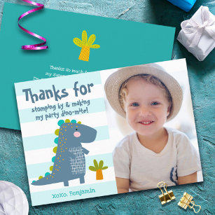 Foto Niedlich Blue Dinosaur Kawaii Fun Boy Geburts Dankeskarte