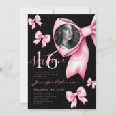 FOTO Niedlich Coquette Blush Pink Bow Sweet 16 Bla Einladung (Vorderseite)